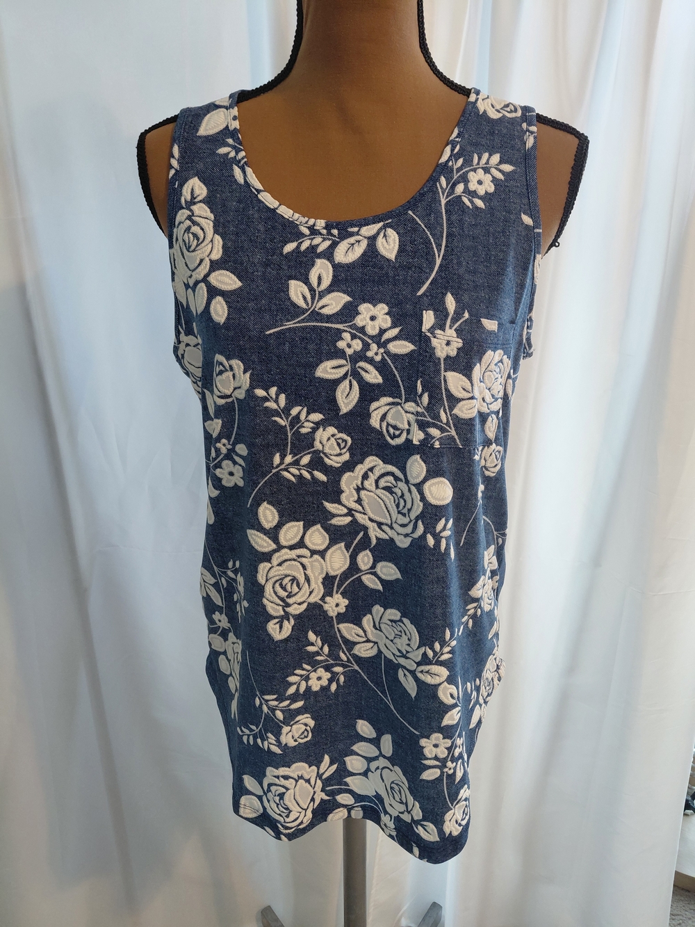 Papermoon Blue Floral Tank Top with White Rose Print